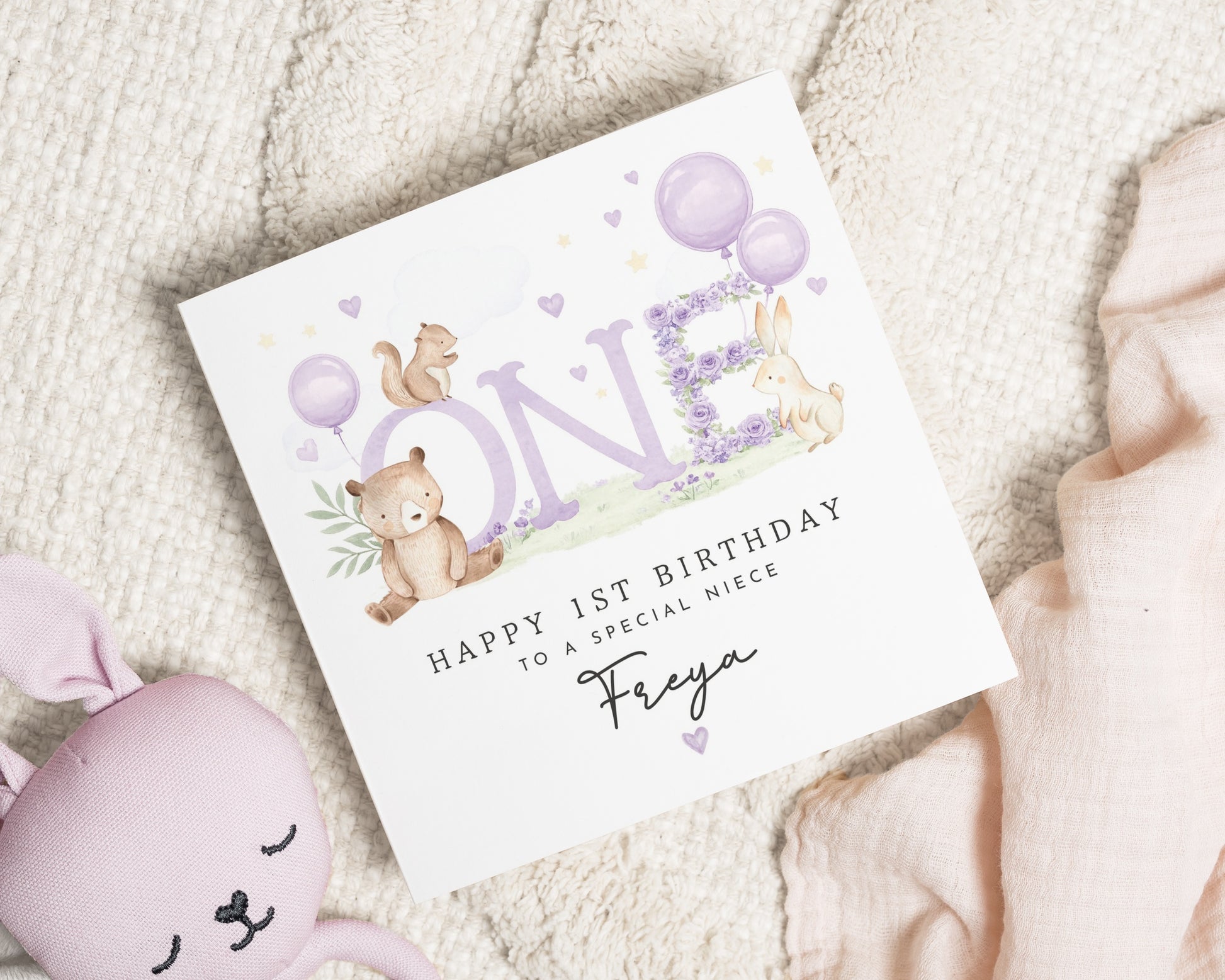 1st Birthday Card for Niece, Personalised First Birthday Card, Cute Animal Birthday Card, Birthday Card for Girl, Special Niece Card