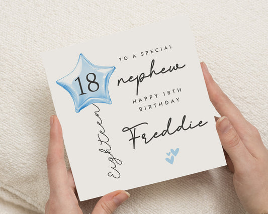 18th Birthday Card for Nephew, Personalised Birthday Card for Him, Custom Nephew Birthday Card, Blue Balloon Birthday Card