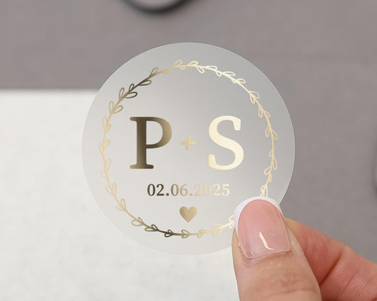 Personalised Wedding Sticker, Custom Initials Sticker, Gold Foil Wedding Label, Wedding Date Sticker, Monogram Envelope Seal
