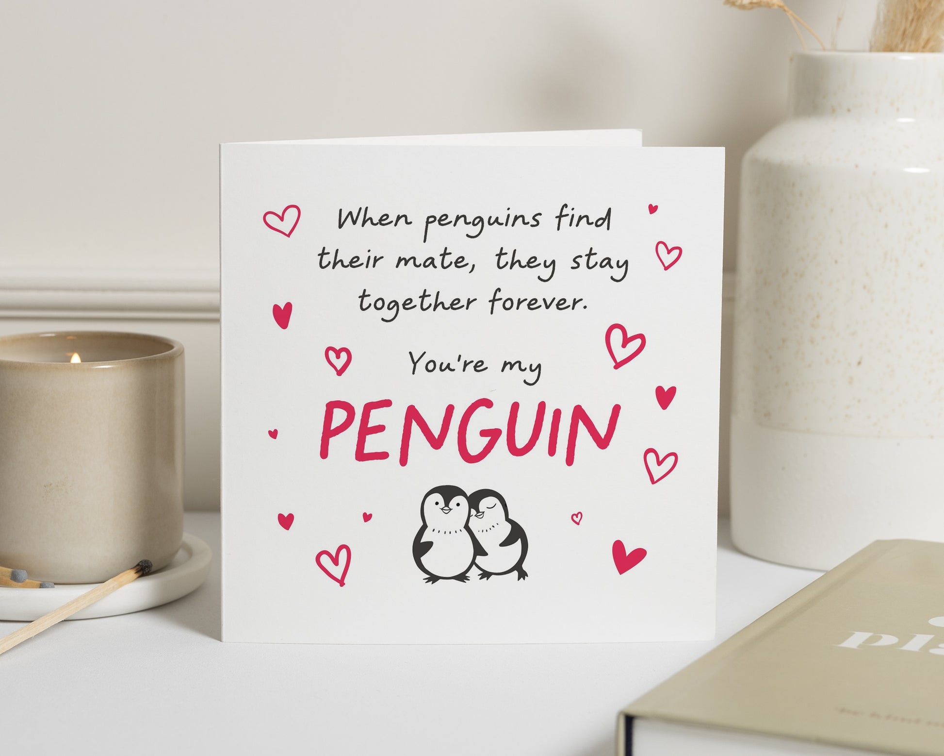 Penguin Card, Romantic Card for Partner, Anniversary Card, Cute Card for Boyfriend, Girlfriend, Husband, Wife, Valentines Day Card