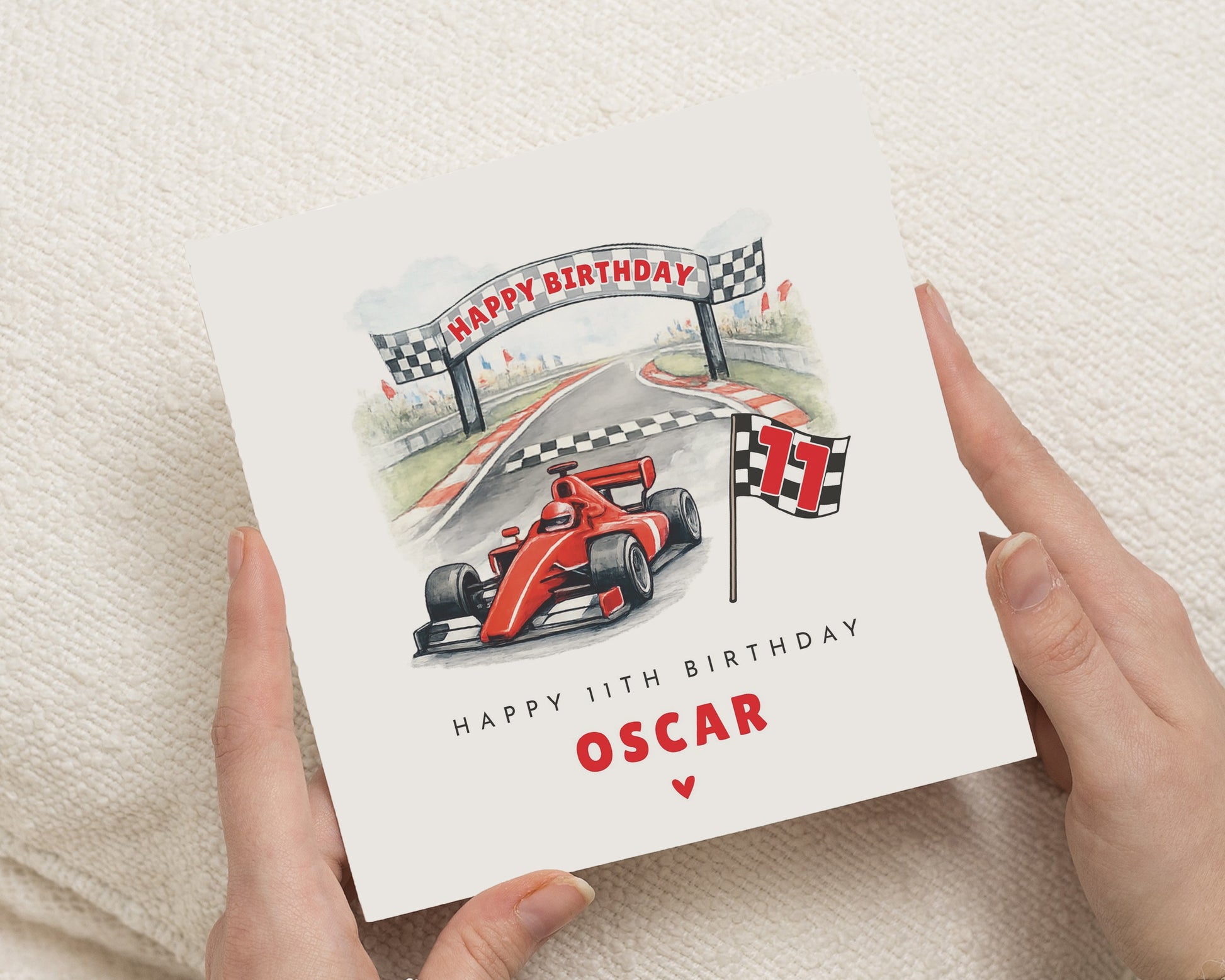 Birthday Card for Boy, 11th Birthday Card, Racing Car Birthday Card, Personalised Card for Son, Grandson, Nephew, Kids Formula Card