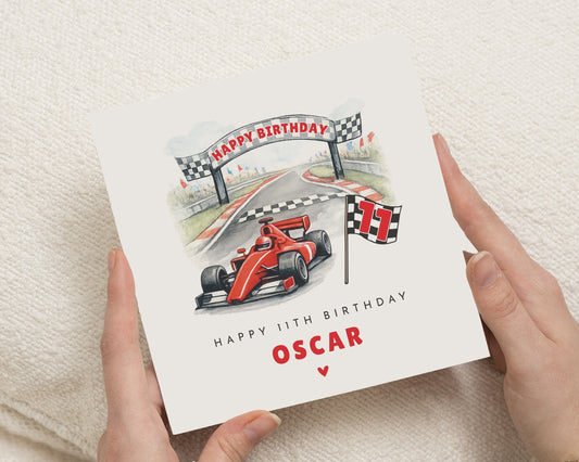 Birthday Card for Boy, 11th Birthday Card, Racing Car Birthday Card, Personalised Card for Son, Grandson, Nephew, Kids Formula Card