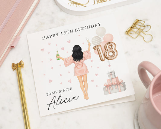 18th Birthday Card for Sister, Personalised Birthday Card, Birthday Card for Her, Cute 18th Birthday Card, Sister Birthday Card