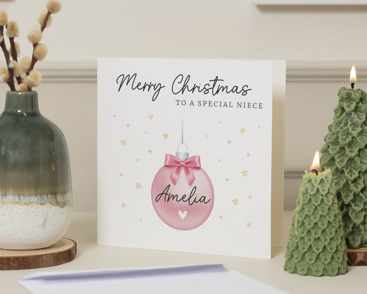 Christmas Card for Niece, Personalised Niece Christmas Card, Special Niece Christmas Card, Bauble Christmas Card for Girl