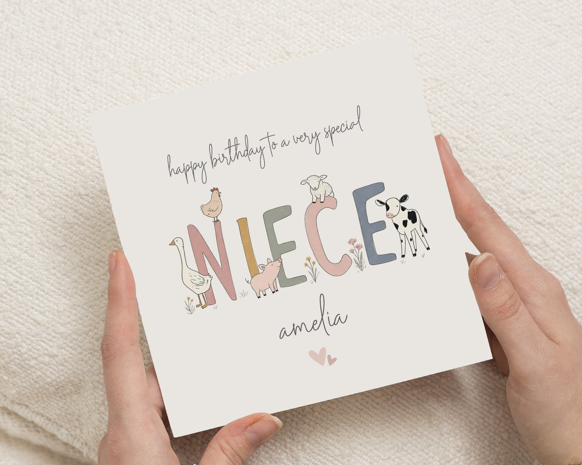 Birthday Card for Niece, Personalised Niece Birthday Card, Farm Animal Birthday Card, Cute Birthday Card for Girl, Kids Birthday Card