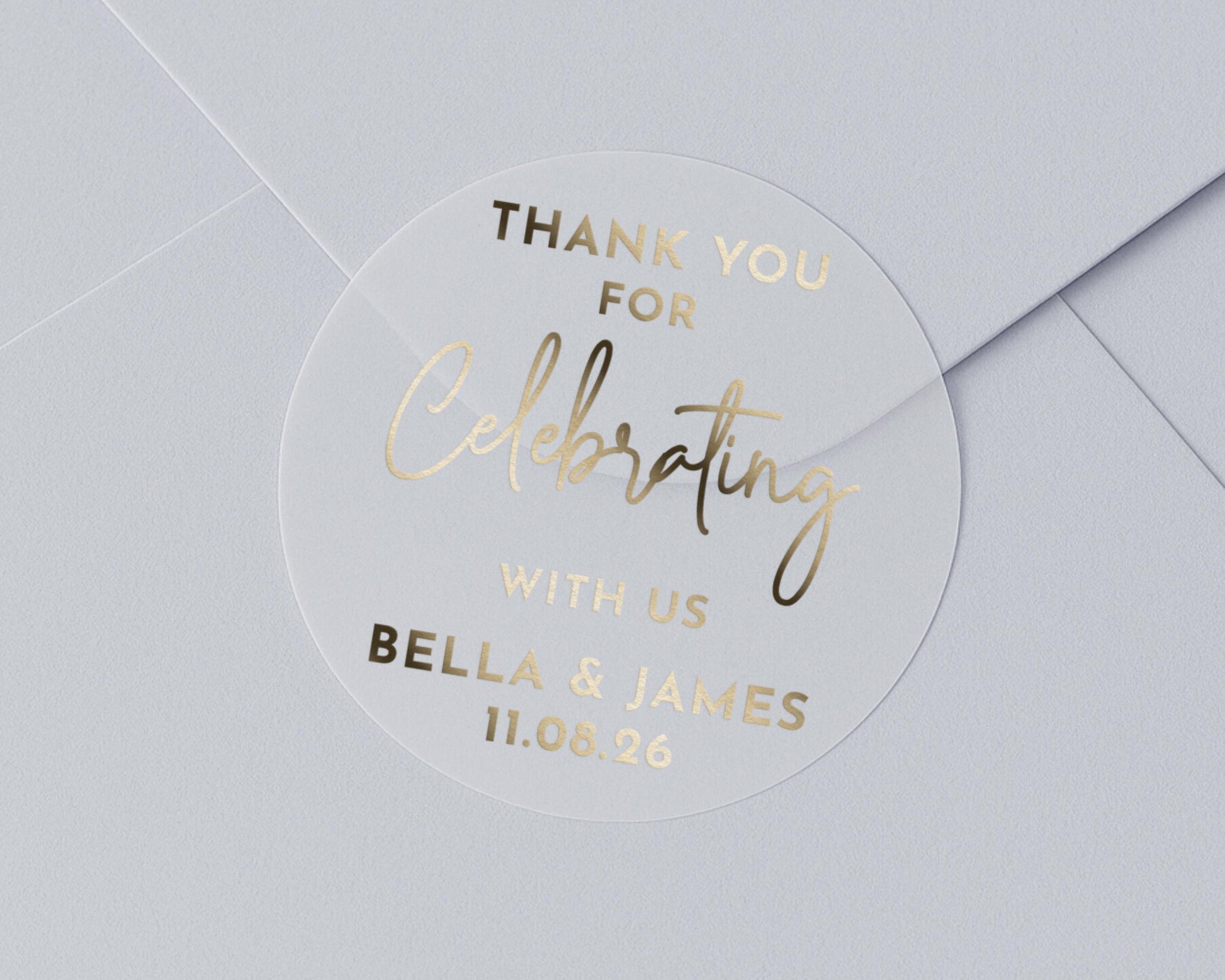 Thank You Sticker, Wedding Thank You Sticker, Personalised Wedding Sticker, Gold Foil Thank You Label, Custom Wedding Envelope Seal