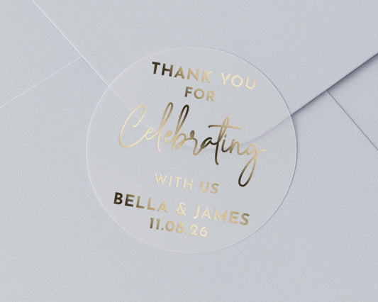 Thank You Sticker, Wedding Thank You Sticker, Personalised Wedding Sticker, Gold Foil Thank You Label, Custom Wedding Envelope Seal