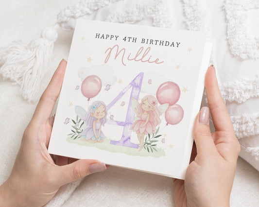 4th Birthday Card Girl, Personalised Fairy Birthday Card, Daughter Birthday Card, Cute Card