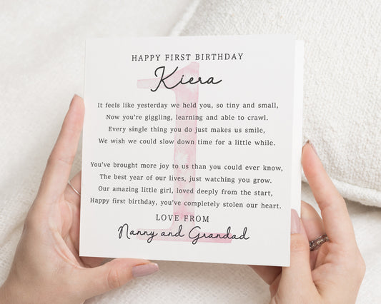 First Birthday Card, 1st Birthday Card for Girl, Personalised Birthday Card, Daughter Birthday Card, Granddaughter Birthday Card, Poem Card