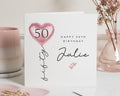 50th Birthday Card for Her, Personalised Birthday Card, Birthday Card for Women, Pink Balloon Birthday Card, 50th Birthday Card