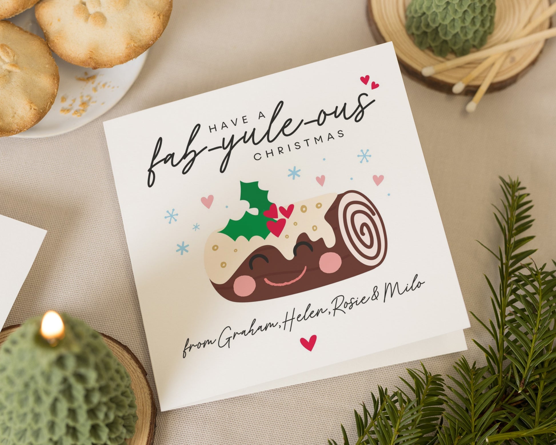 Christmas Card, Funny Christmas Card, Personalised Christmas Card, Cute Yule Log Card, Christmas Card for Family, Pun Christmas Card