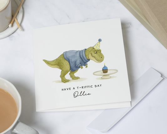 Dinosaur Birthday Card, Birthday Card for Boy, Personalised Kids Birthday Card, Cute Birthday Card, T Rex Card, Birthday Card for Son
