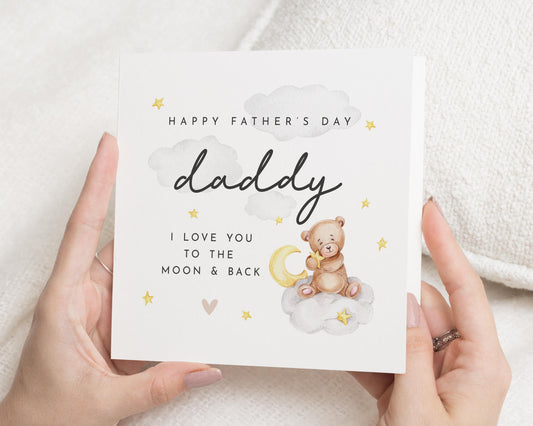 Fathers Day Card for Daddy, Cute Fathers Day Card from Kids, Daddy Father's Day Card, I Love You to the Moon and Back, Bear Card for Dad
