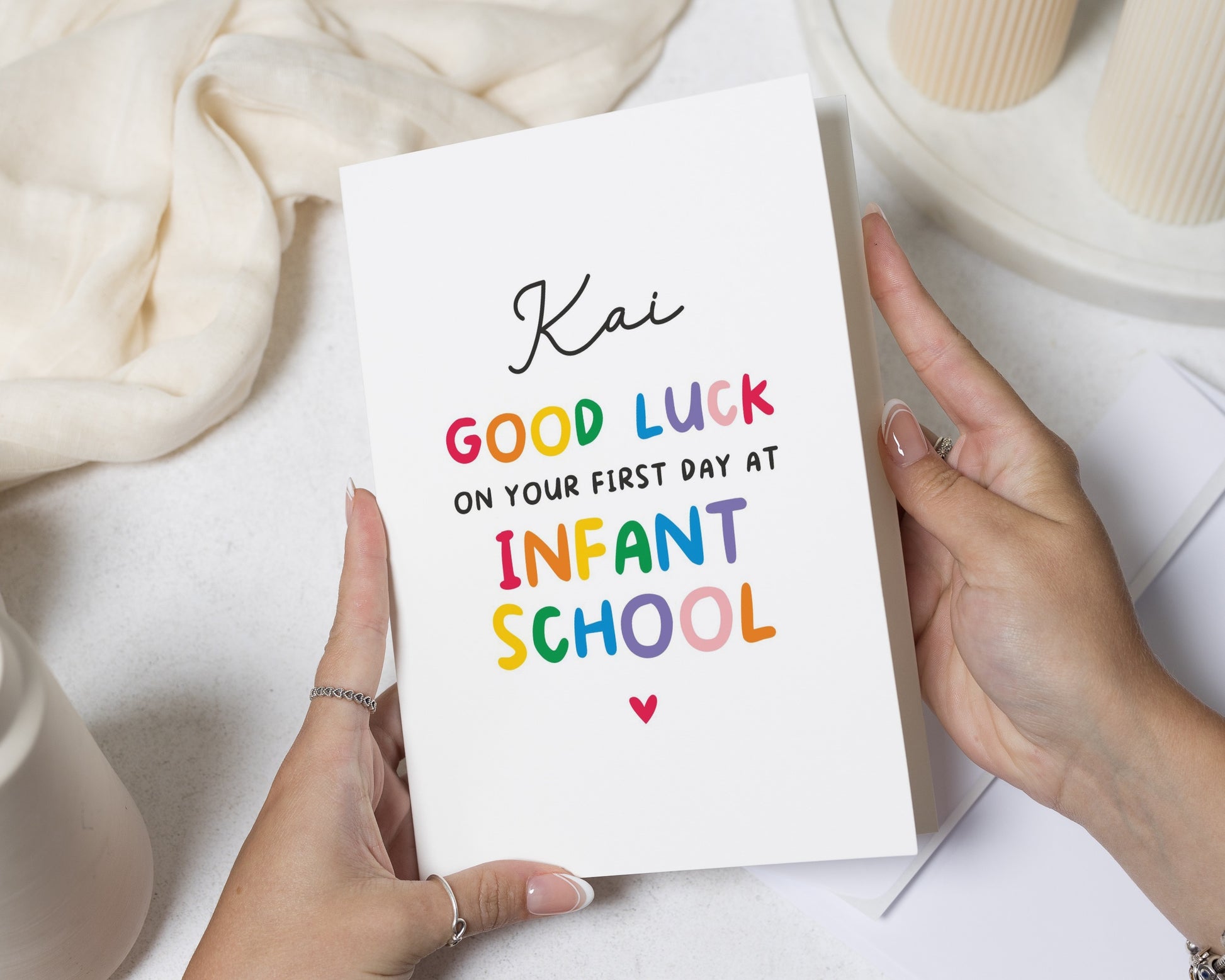 Personalised First Day of School Card, Good Luck Infant School Card, Starting School Card, Colourful School Card, Good Luck Cards