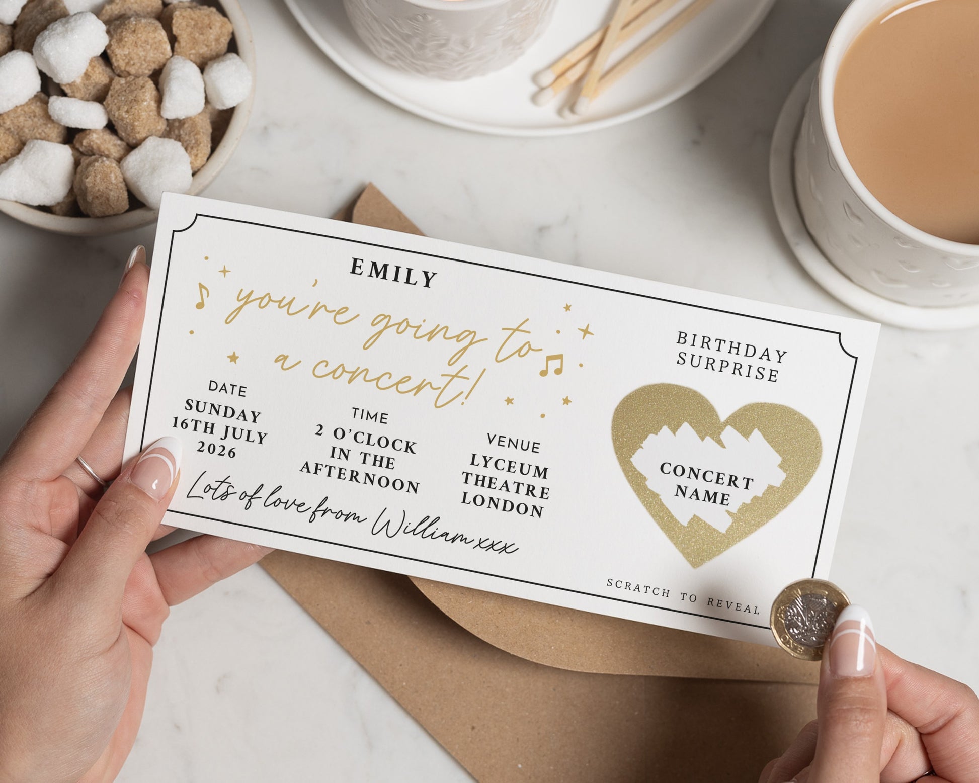 Personalised Concert Ticket Gift, Birthday Surprise Concert Reveal, Scratch to Reveal Gift Voucher
