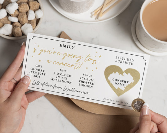 Personalised Concert Ticket Gift, Birthday Surprise Concert Reveal, Scratch to Reveal Gift Voucher