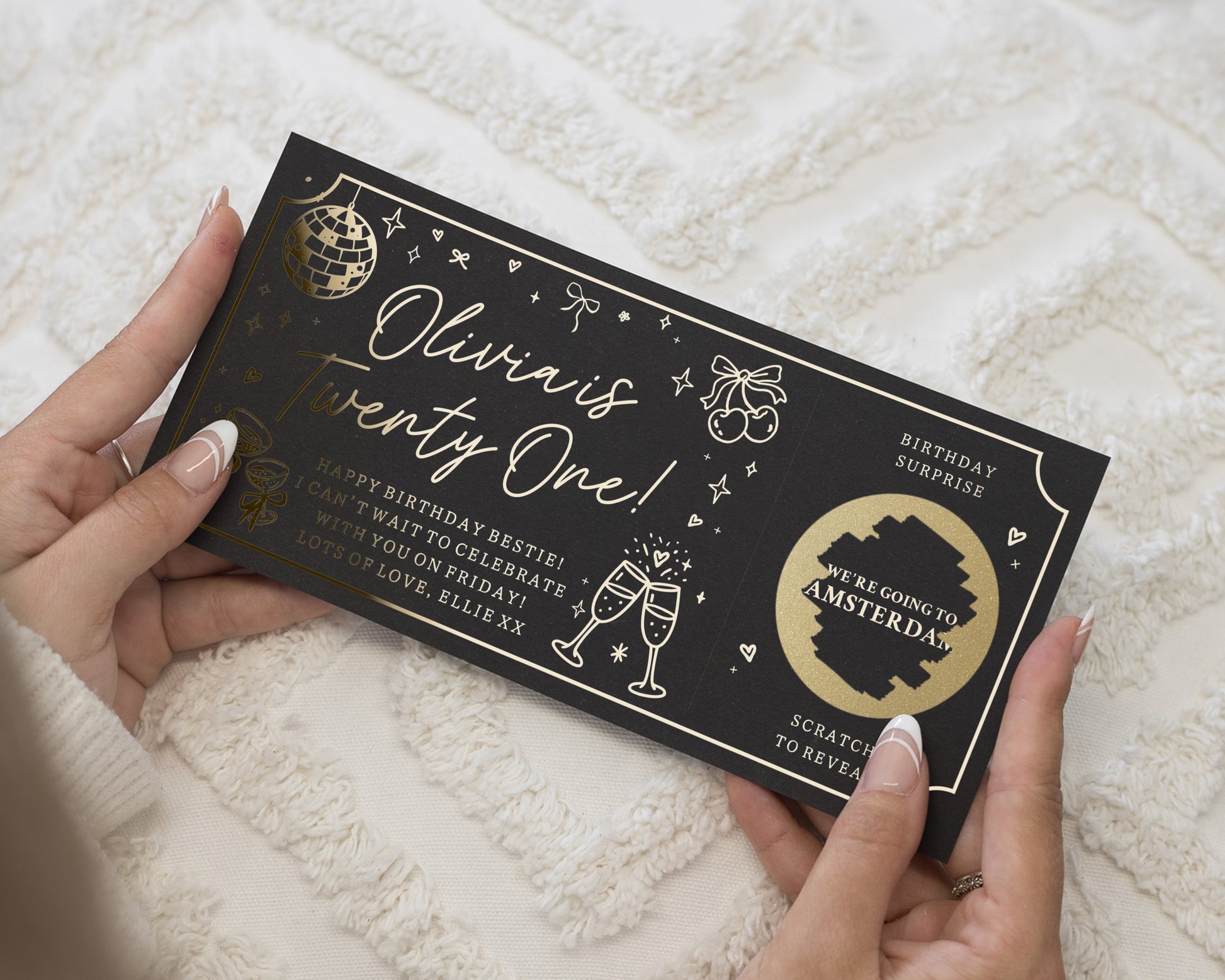 Personalised 21st Birthday Scratch Off Gift Voucher, Birthday Surprise Ticket, Amsterdam Trip Reveal, Best Friend Gift, Travel Gift