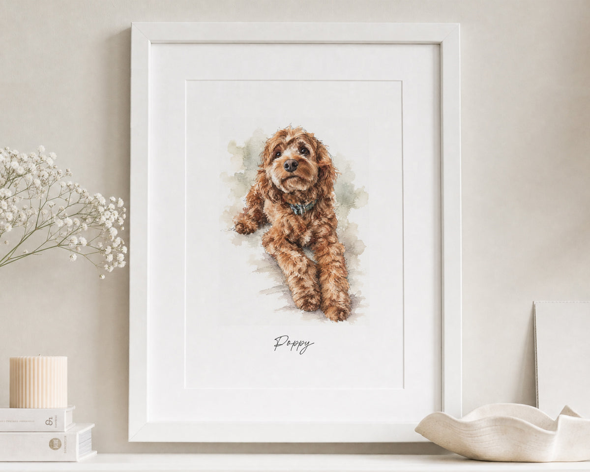 Personalised Dog or Pet Portrait from Your Photo, Custom Watercolour Pet Wall Art, Dog Lover Gift, Pet Name Print