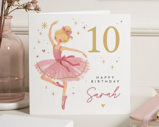 10th Birthday Card for Girl, Personalised Birthday Card, Daughter Birthday Card, Granddaughter Birthday Card, Ballerina Birthday Card