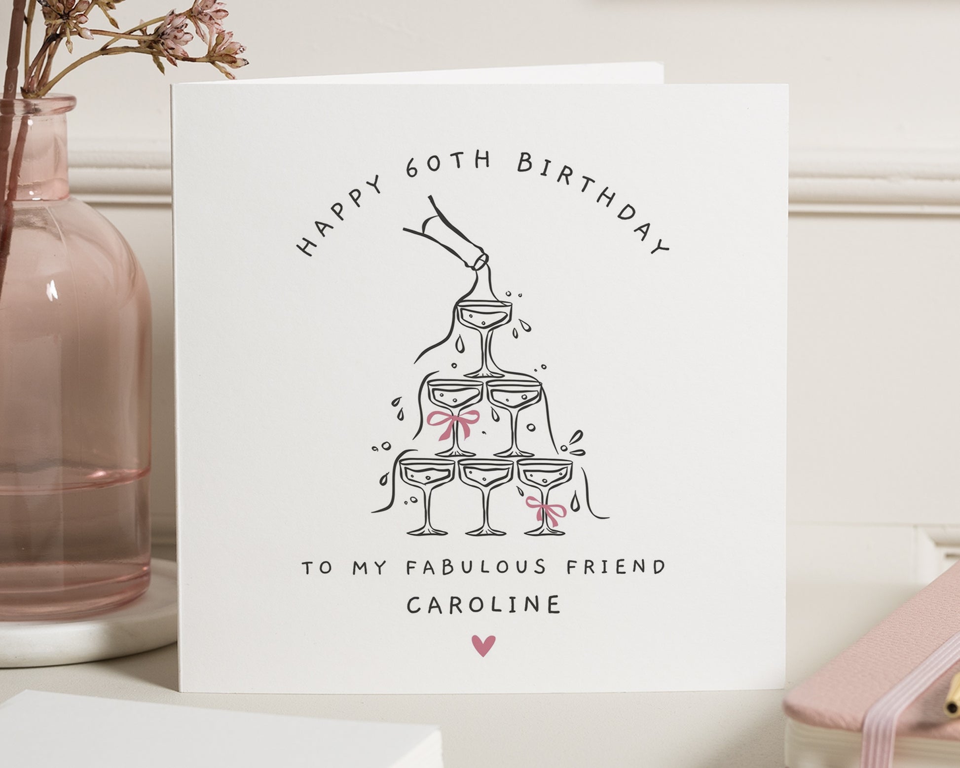 60th Birthday Card for Friend, Personalised 60th Birthday Card, Friend Birthday Card, Birthday Card for Her, Champagne Birthday Card