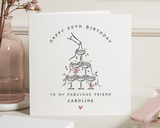 60th Birthday Card for Friend, Personalised 60th Birthday Card, Friend Birthday Card, Birthday Card for Her, Champagne Birthday Card