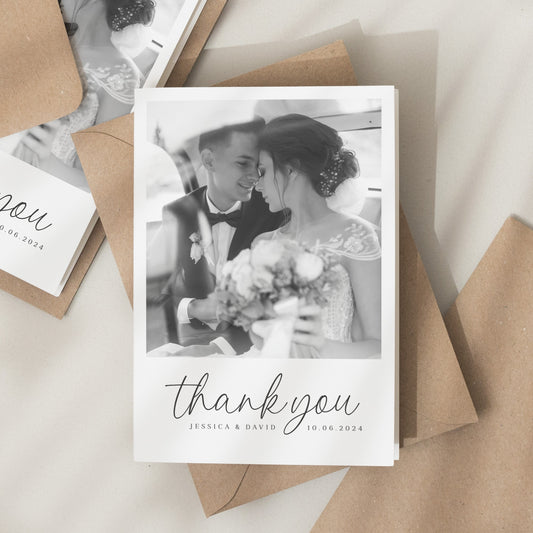 Wedding Thank You Card With Photo, Folded Thank You Card, Personalised Wedding Thank You Card, Photo Thankyou Card For Guests