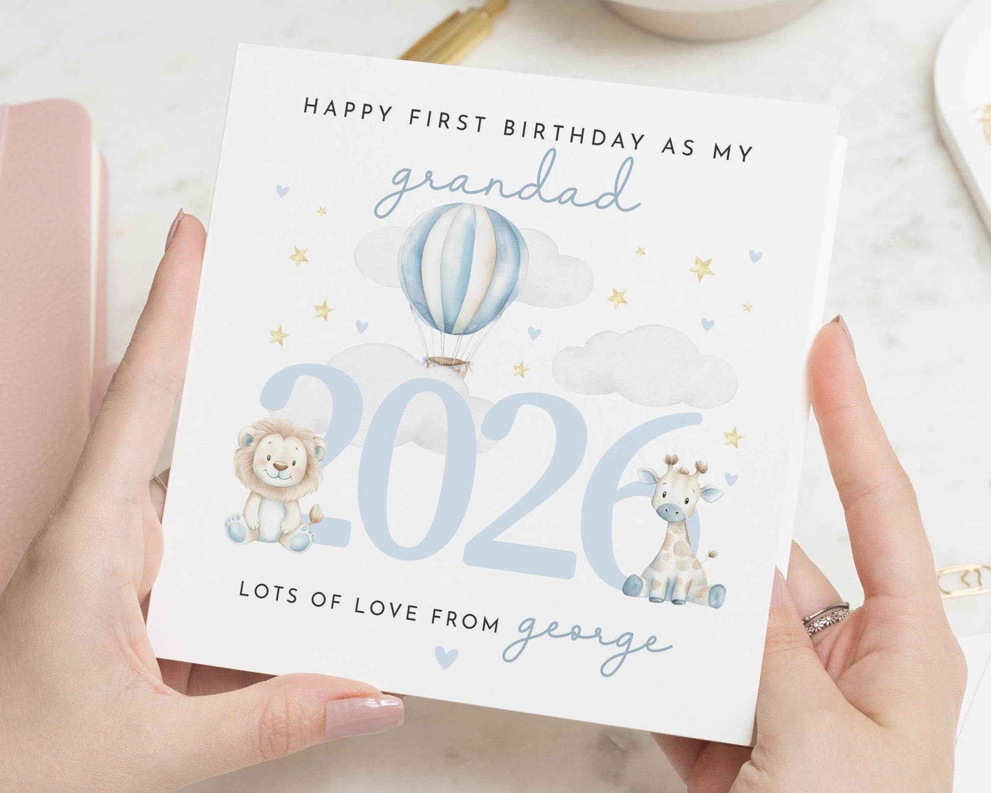 First Birthday Card for Grandad, Grandad Birthday Card, Personalised Card from Grandson, 1st Birthday Card for Grandad, Safari Animals Card