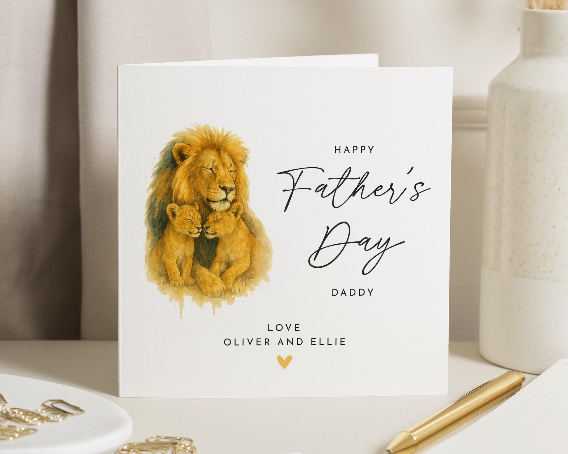 Fathers Day Card, Fathers Day Card from Kids, Fathers Day Card from Son Daughter, Lion Card for Daddy, Cute Fathers Day Card