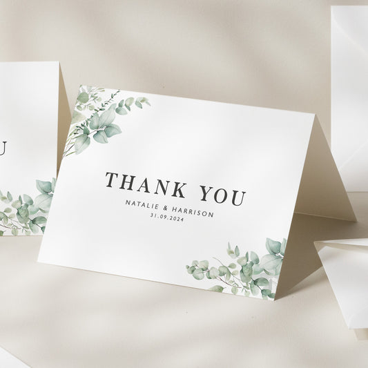 Greenery Wedding Thank You Card With Envelopes, Botanical Wedding Thank You Card, Floral Wedding Guest Thank You Card &#39;Natalie&#39;