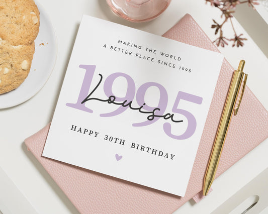30th Birthday Card for Her, Personalised Birthday Card, 1995 Birthday Card, Birthday Card for Daughter, Friend, Custom Name Birthday Card
