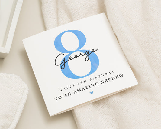 8th Birthday Card for Nephew, Personalised Birthday Card for Boy, Custom 8th Birthday Card, Amazing Nephew Card, Square Birthday Card
