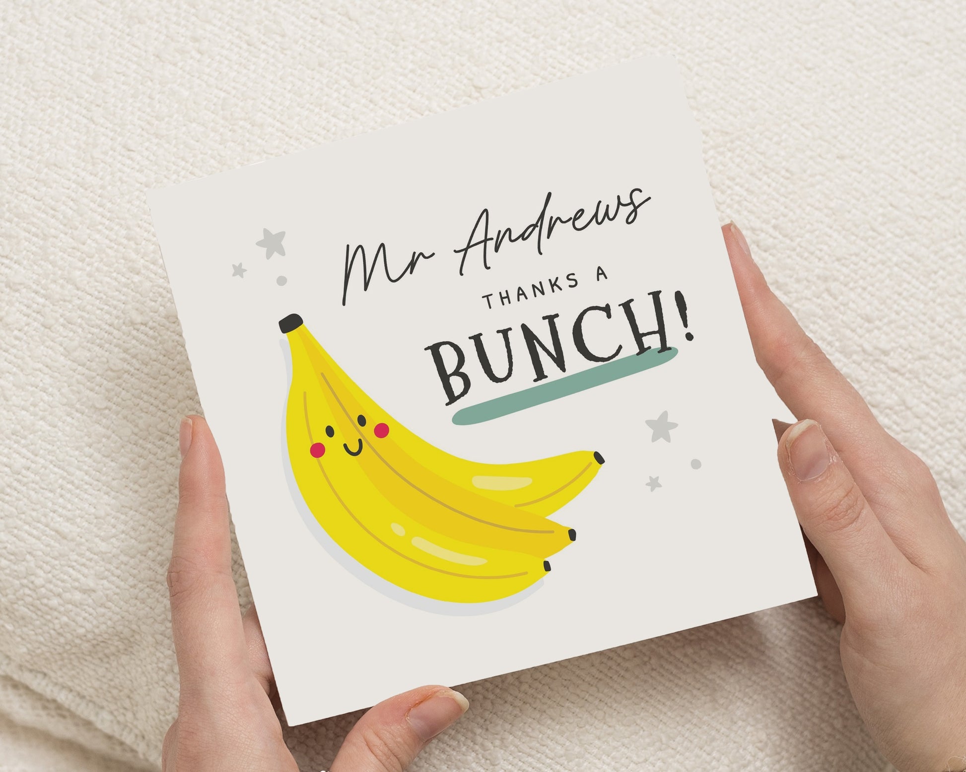 Thank You Card, Teacher Thank You Card, Personalised Thank You Card, Cute Banana Card, Thank You Card for Him, Thank You Card for Her
