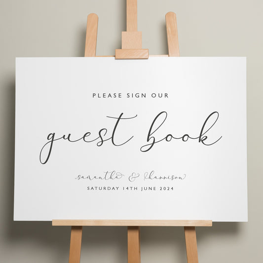 Calligraphy Wedding Guest Book Sign, Guest Book Sign For Wedding, Simple Wedding Sign, Elegant Wedding Signs &#39;Samantha&#39;