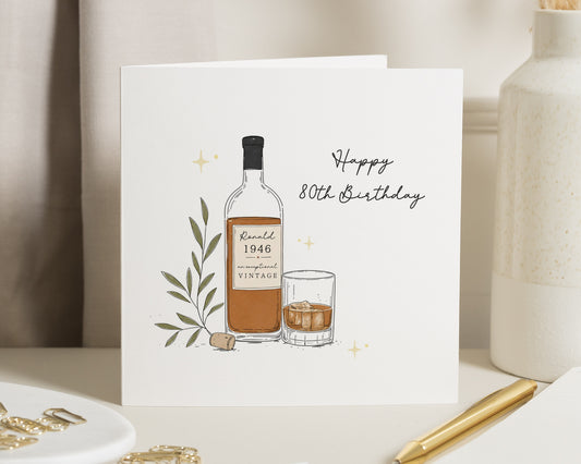Personalised 80th Birthday Card, 80th Birthday Card for Him, Dad 80th Birthday Card, Grandad Birthday Card, Whisky Birthday Card