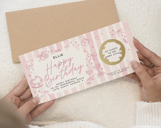 Personalised Birthday Gift Voucher for Niece, Concert Ticket Reveal, Custom Birthday Card for Her