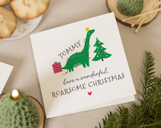 Personalised Dinosaur Christmas Card, Christmas Card for Kids, Roarsome Christmas Card, Christmas Card for Boy, Cute Dinosaur Card