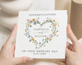 Personalised Wedding Card, Wedding Day Card, Congratulations Card, Floral Heart Card, Custom Names, Wedding Card for Couple