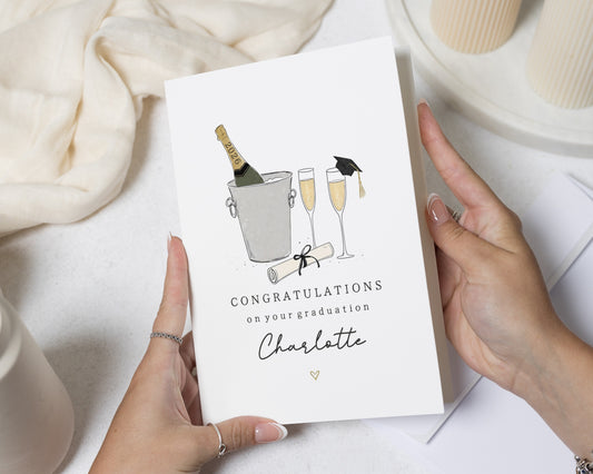 Personalised Graduation Card, Graduation Card for Her, Graduation Card for Daughter, Congratulations Card, University Card, Champagne Card