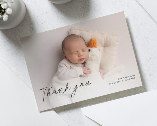 Baby Girl Photo Thank You Cards, Cute New Baby Cards Thank You, Personalised Thank You Cards New Baby Girl, Baby boy Postcard Thankyou Card