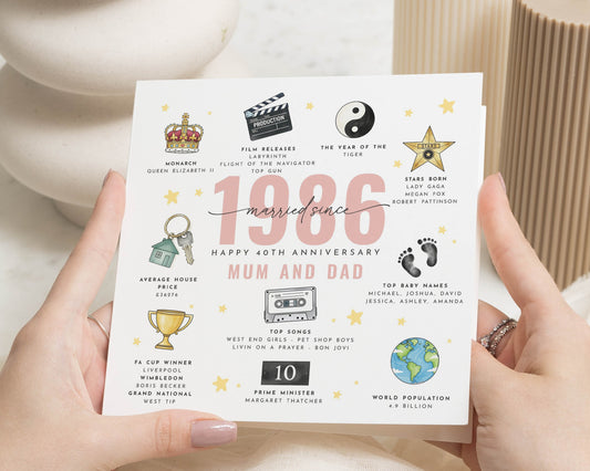 Anniversary Card for Mum and Dad, 40th Anniversary Card, Married Since 1986, Personalised Ruby Wedding Anniversary Card