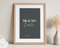 Personalised Gold Foil Mr and Mrs Print, Dark Green Wall Art, Wedding Gift, Anniversary Gift, Couple Bedroom Art