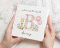 Personalised New Baby Card, Baby Girl Card, Animal New Baby Card, Custom Name Card, Elephant and Giraffe Card, Floral Initial New Baby Card