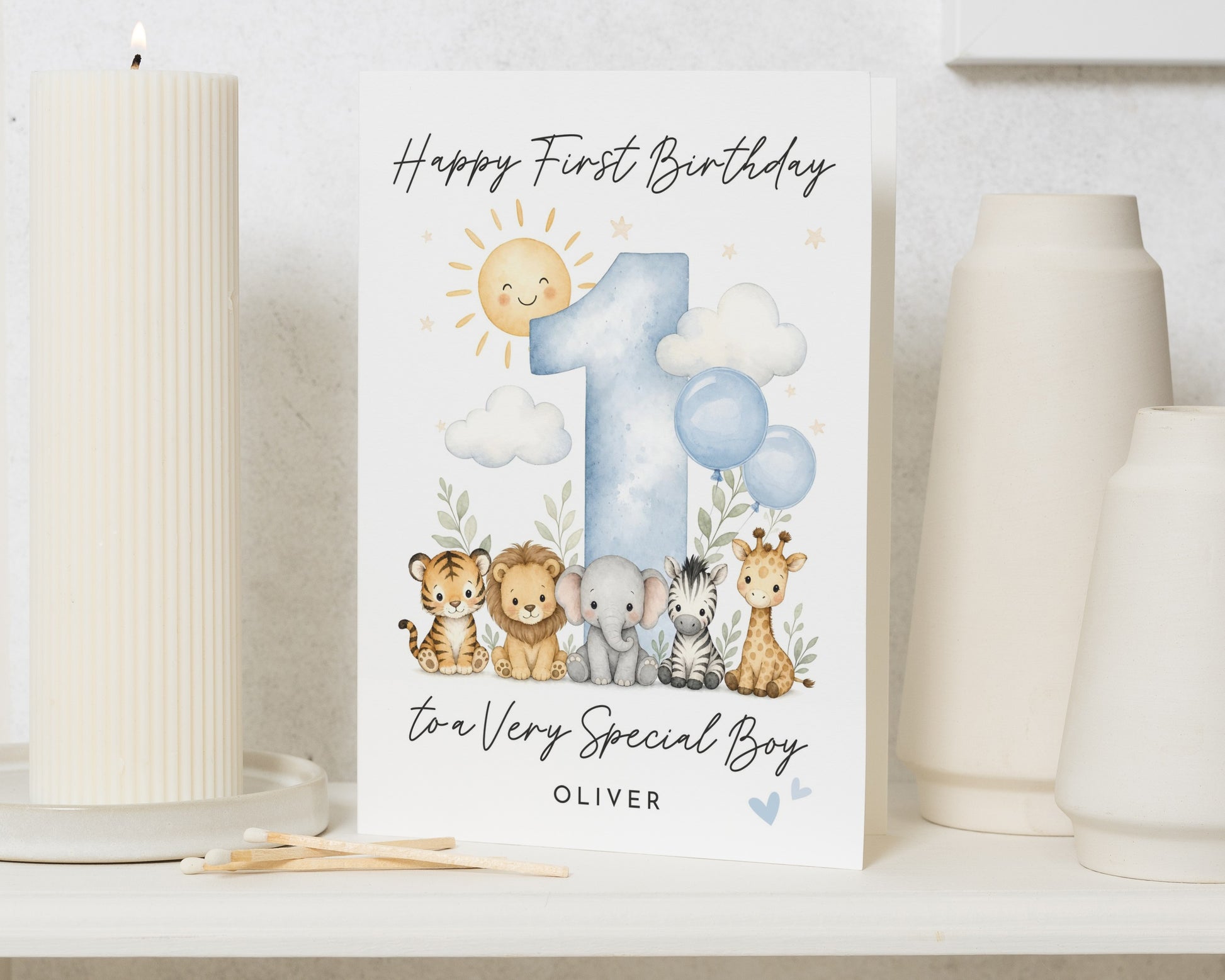 First Birthday Card for Boy, 1st Birthday Card, Personalised Birthday Card, Safari Birthday Card, Son Grandson Nephew Birthday Card