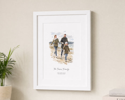 Personalised Family Portrait Print, Custom Family Illustration, Location Wall Art, New Home Gift, Family Gift, White Framed Print