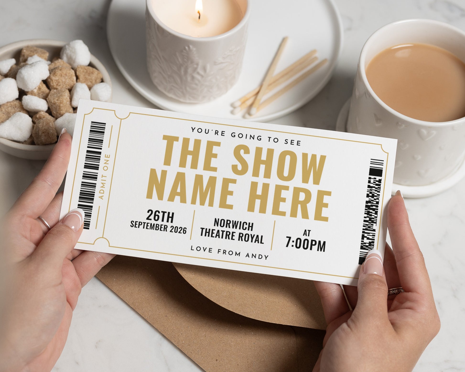 Personalised Theatre Ticket Gift, Show Gift Voucher, Custom Concert Ticket, Theatre Gift For Her Or Him