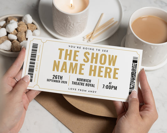 Personalised Theatre Ticket Gift, Show Gift Voucher, Custom Concert Ticket, Theatre Gift For Her Or Him