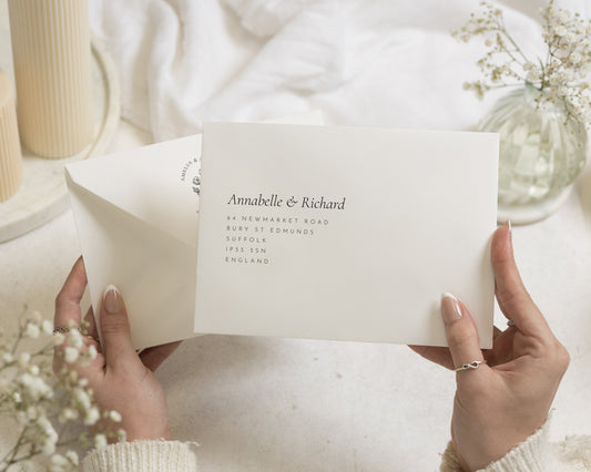 White Envelopes with Guest or Return Address Printing, C6, 5x7 or C5 Ivory Wedding Invitation Envelopes (Chalk)