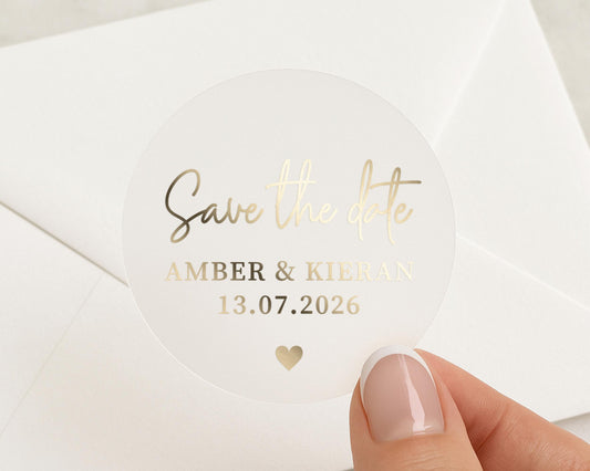 Save The Date Sticker, Gold Foil Wedding Sticker, Personalised Save The Date, Custom Wedding Sticker, Engagement Sticker