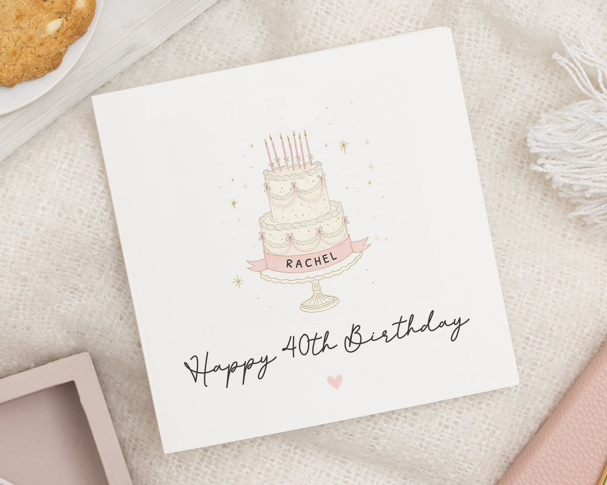 40th Birthday Card, Personalised Birthday Card, Birthday Card for Her, 40th Birthday Card for Women, Custom Cake Birthday Cards