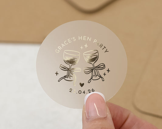 Hen Party Sticker, Personalised Hen Party Sticker, Bridal Shower Sticker, Custom Hen Do Sticker, Champagne Glass Sticker, Gold Foil Sticker